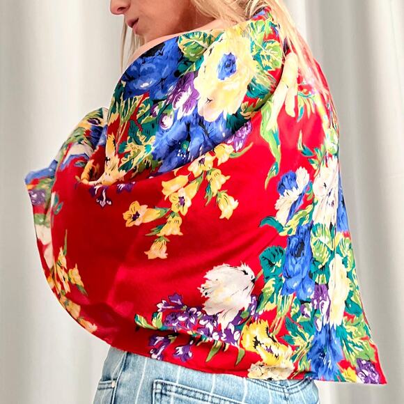 Vintage Echo Club 7 Silk Square Scarf 34x34 Bold Floral Maximalist 80s NWT - Picture 4 of 7